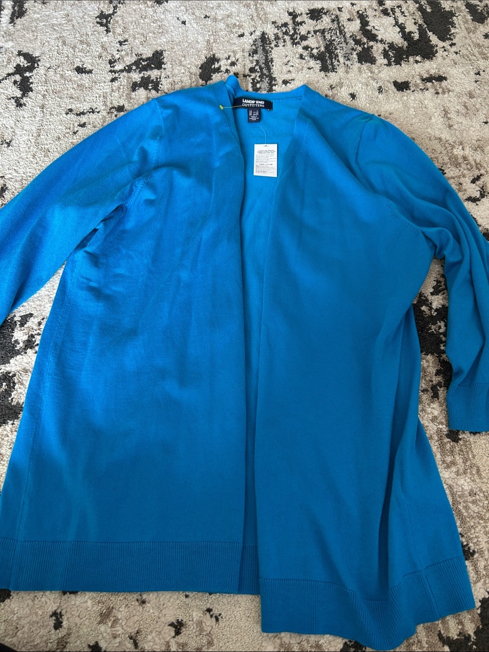 Lands' End Open-Front Long Cardigan in Bright Teal Blue
